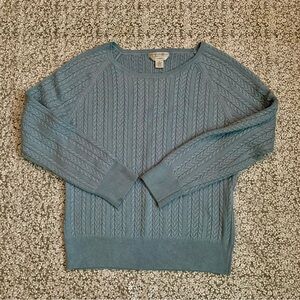 Petite Sophisticate Powder Blue Cable Knit Sweater